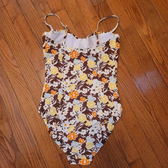 Tory Burch Lipsi One Piece Reverie Brown Floral Underwire Swimsuit Womens Size S - Picture 4 of 7